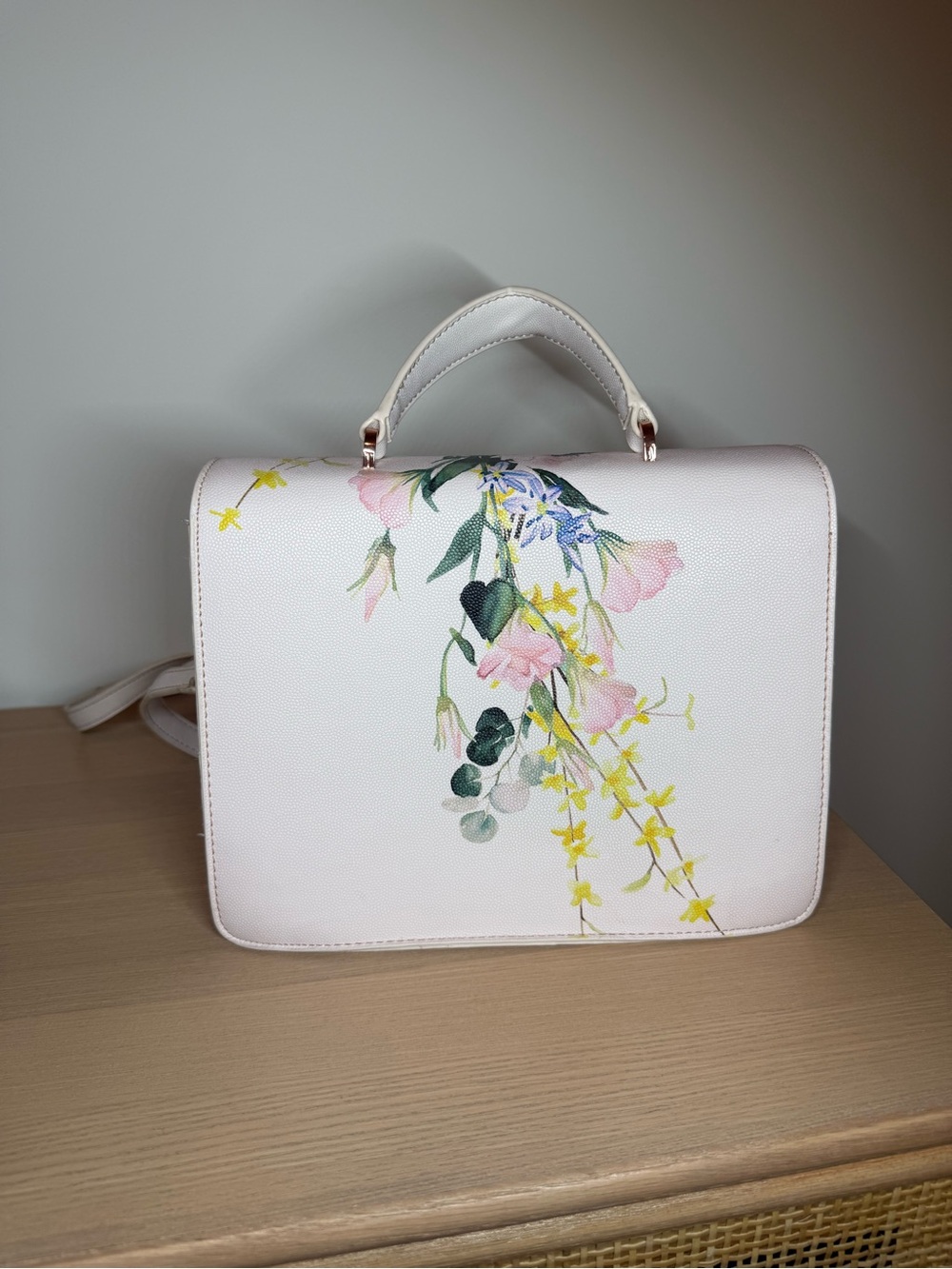 Ted Baker Cream Floral Top-Handle Satchel with Crossbody Strap - Picture 5 of 9